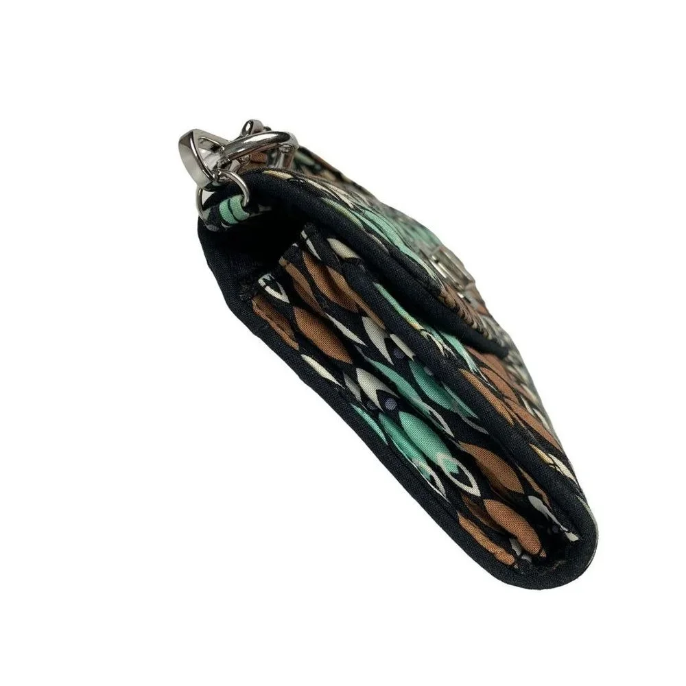Vera Bradley Sierra Stream Turquoise Brown Turnlock Writstlet‎ Compartments